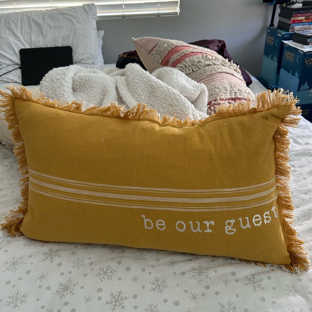 Gold Decorative Pillow with Fringe